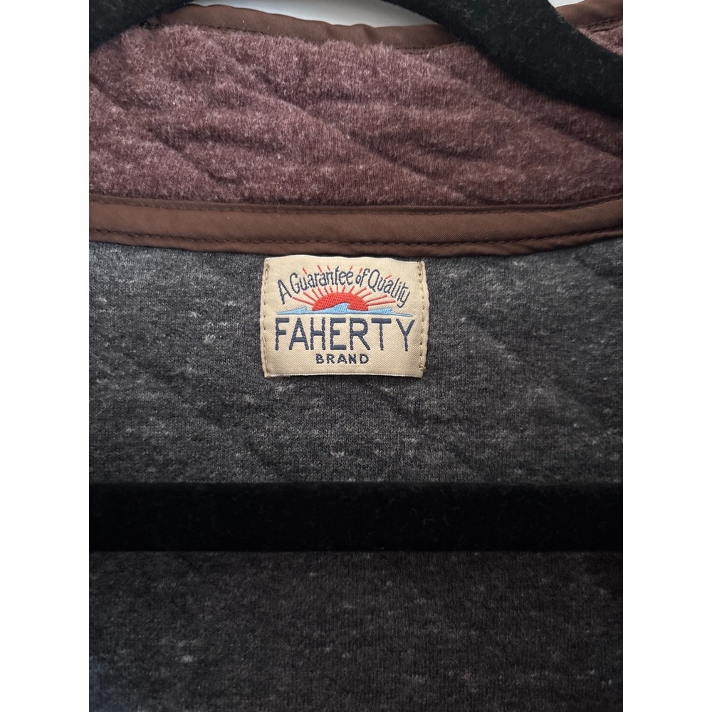 Faherty Brand Epic Quilted Fleece Pullover Burgundy Brown Heather Snap Mock Neck - Picture 3 of 5